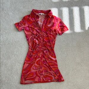 Olivaceous Orange and Pink Swirl Mini Dress